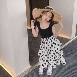 Spring Arrival Girls Fashion Korean Design 2 Pieces Suit Top+dot Skirt 210528