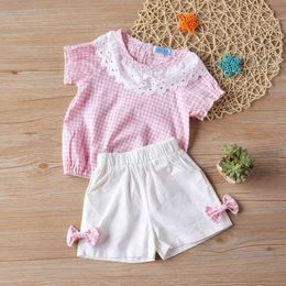 Girls clothes toddler girl fashion brand short-sleeved striped shirt + Short 2 piece suit kid 210515