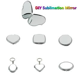 DIY Sublimation Makeup Mirrors Silver Pocket Portable Cosmetic Mirror Thin Compact Vanity Blank Plated Aluminum Sheet Girl Gift Small Wedding Gifts LOW MOQ