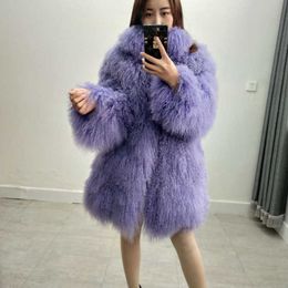 JMLD 2021 Women Real Mongolian Sheep Fur Coat With Collar Beach Wool Jacket Female Can Be Customised Size And Colour Outerwear Q0827