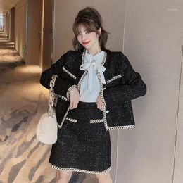 Work Dresses 2021 Mature Style Ladies Suit Tweed Cardigan Jacket + Hip Sexy Suspender Dress Two-piece Female Small Fragrance
