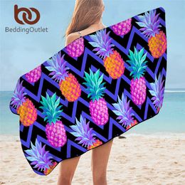 BeddingOutlet Pineapple Bath Towel Tropical Fruit Microfiber Beach Towel Geometric Picnic Mat 75x150cm Purple Serviette Blanket 210611
