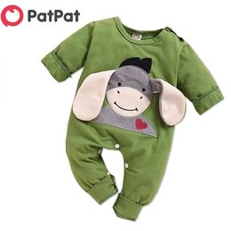 Spring and Autumn Baby 3D Design Donkey Embroidery Long-sleeve Jumpsuit for Boy Clothes 210528