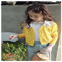 Frühling koreanischen Stil Teenager Mädchen offene Stich Peter Pan Kragen Blumen Outwear Kinder süße Pullover E600 210610