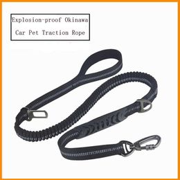Dog Car Seat Belt Car Pet Traction Rope Buffer Retractable Reflective Traction Belt Thick Short Pull Handle 211006