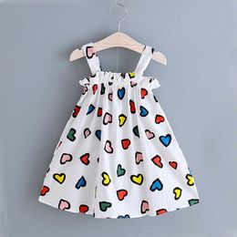 40# Love Print Baby Kids Girls Dress Summer Sleeveless Cartoon Striped Vest Dress Vintage Casual Princess Dress Vestidos Q0716