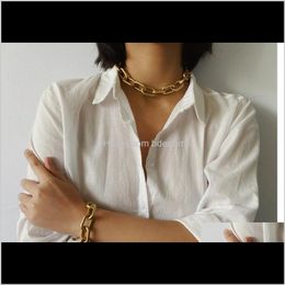 Chains Necklaces & Pendants Drop Delivery 2021 Retro Personality Geometric Frosty Style Punk Metal Simple Cross Chain Suit Necklace Women -Se