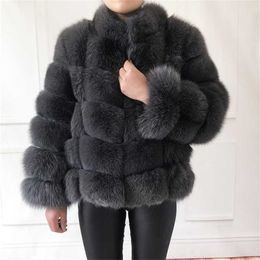 100% true fur coat Women's warm and stylish natural fur jacket vest Stand collar long sleeve leather coat Natural fur coats 211122