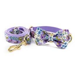 Purple Dogs Chain Collar Leashes INS Style Metal Buckle Pet Collars Adjustable Lettering Pets Leash Set