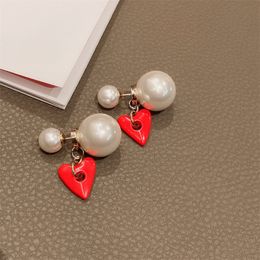 Multi Function Red Love Heart Pearl Earrings For Women Korean Style Delicate Simple Luxury Jewelry Brincos Christmas Gifts