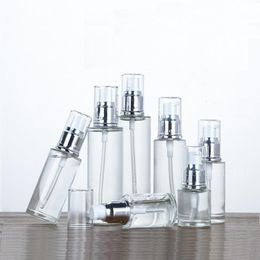 Storage Bottles & Jars Clear Glass Spray Lotion Pump Emulsion Refillable Bottle Silver Lid Cosmetic Packaging Container 20ml 30ml 50ml 60ml