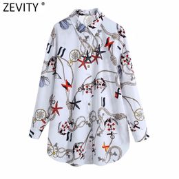 Women Vintage Seaworld Printing Business Blouse Lady Long Sleeve Chic Kimono Shirt Femininas Oversized Blusas Tops LS9126 210416
