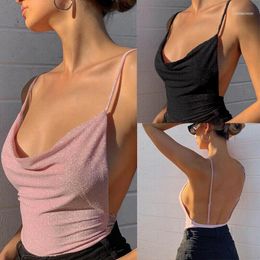 Women's Tanks & Camis Women Sexy Clothes Bodysuit Bright Silk V-Neck Slim Camisole Backless Sleeveless Tank Top Summer Solid Color1