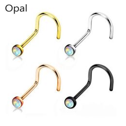 Opal Nose Ring Piercing Stainless Steel nose Stud Nostril Screw Nariz for Women Indian Body Jewelry Gold silver color