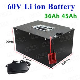 60v 36Ah 45Ah lithium li ion rechargeable battery with BMS for 3000W electric vehicle e-scooter citycoco travel carts+3A charger