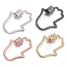 Riversr CZ Micro Pave Screw Clasps White Pink Yellow Gun Black Palm-Shaped Copper Zircon Pendant Connectors DIY Jewelry Findings Wholesale