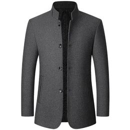 Men's Wool & Blends Woollen Blazer Jacket Coats Stand-up Collar Suit Chinese Style Slim Fit Male Casual Busines Cardigans Long Coat