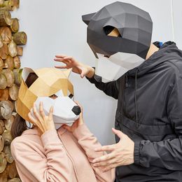 Mascot doll costume 3D Paper Mold Shiba Inu Husky Head Mask Headgear Animal Halloween Prop Woman Men Party Role Play Dress Up DIY Craft Mas