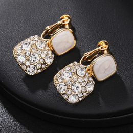 Trend Crystal Black pendant Square Rhinestone Clip on Earrings Fashion Geometry No Pierced Ear Clips Female Pendant Earring Jewellery
