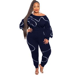 XL-5XL Spring Autumn New Knitting Two Piece Sets Long Sleeve Tops And Pants Matching Set Fashion Pearl Tracksuit Women Sets X0428