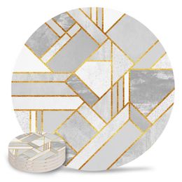 Mats & Pads Geometry Round Set Non-slip Heat Proof Ceramic Coffee Drink Coasters Table Decoration Placemats