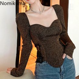 Nomiukma Sexy Slim Sweater Women Side Lace Patchawork Long Sleeve Pullover Jumpers Female Casual Streetwear Ropa Mujer 3d316 210514