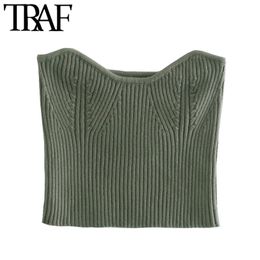 TRAF Women Fashion Stretchy Slim Cropped Knitted Tank Tops Vintage Sleeveless Female Camis Mujer 210415