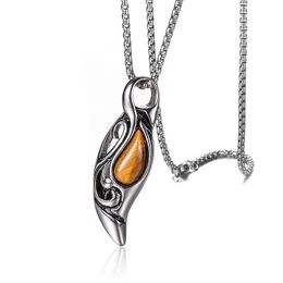 Jewellery Pendant Necklace Stainless Steel Casting Inlaid Agate Tiger Eye Trendy Male Personality Square Pearl Chain