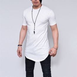 Plus Size S-5XL Summer Fashion Casual Pure Colour Slim Fitness Elastic Men O-Neck Short Sleeve Tshirt Male Hip Hop Tops 210409