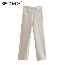 KPYTOMOA Women 2021 Fashion With Buttons Straight Pants Vintage High Waist Side Zipper Female Trousers Mujer Q0801