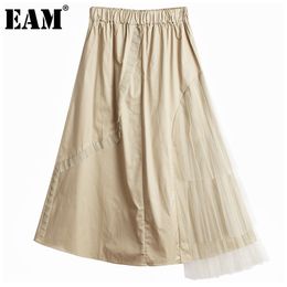 [EAM] Asymmetrical Pleated Spliced Mash High Elastic Waist Half-body Skirt Women Fashion Spring Summer 1DD8443 21512
