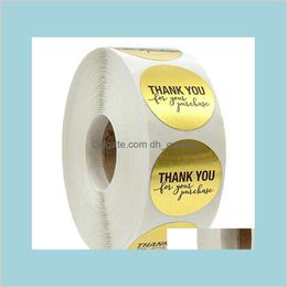 Tapes Stickers Supplies Office School Business Industrial Good Quality 500Pcsroll 1 Inch Gold Round Thank You Adhesive Label Envelope