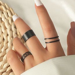 Minimalist Stainless Steel Stacking Ring Set Women Men Punk Black Gold Silver Hollow Twisted Chain Open Ring Couple Club Jewelry