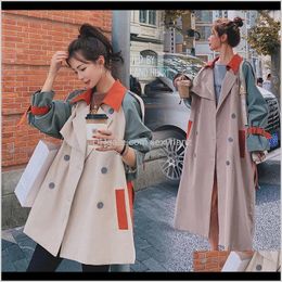 Trench Outerwear & Coats Womens Clothing Apparel Drop Delivery Women Long Section 2021 Patchwork Coat Windbreaker Light Weight Casual Ladys W