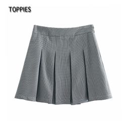 Toppies Vintage Houndstooth Pleated Mini Skirts Women High Waist A-line Skirts Sexy Streetwear 210412