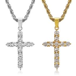 Stainless Steel Hip Hop Iced Out Crystal Cross Pendant Necklaces Gold Silver Plated Chain Jewelry For Men Women