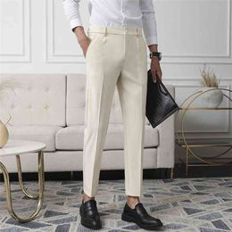 Men Non-iron fabric Dress Pants Slim Straight Black Apricot Dark Grey Casual Suit Male Business Little Feet pants 210715