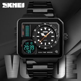 SKMEI Luxury Top Men Quartz Watch Fashion Digital Analogue Sport Casual Wristwatches Waterproof StainlSteel Clock Male Watches X0524