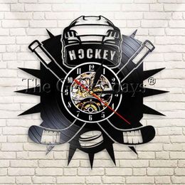 Wall Clocks Hockey Players Sign Sticks And Puck Record Clock Club Team Logo Art Watch Fan Gift