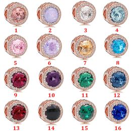 Genuine 925 Sterling Silver Fit Pandora bracelet charms opal rose gold pink blue series string pendant beads Love Heart Blue Crysta Charm For DIY Beads Charms