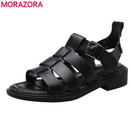MORAZORA Fashion Genuine Leather Sandals Women Shoes Cut Outs Gladiator Sandals Fashion Ladies Casual Street Shoes 210506