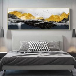 Bedside Painting Golden Mountain Posters Canvas Prints Landscape Wall Art Pictures For Living Room Home Decor Indoor Decorations