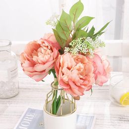 Pink Silk Artificial Peony Flowers for Wedding Home Decoration Blooming Fake Flower Big Bouquet Living Room Table Arrangement