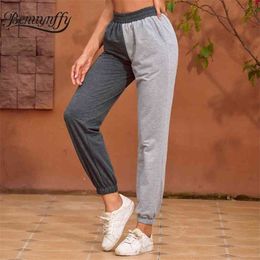 Autumn Winter Color Block Knitted Sweatpants Women Trousers Streetwear Casual High Waist Pants Female Sports Joggers 210510