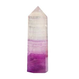 Natural Pink Purple Fluorite Hexagonal Single Pointed Column crafts ornaments Ability Quartz Pillar Mineral Healing wands Reiki Crystal Point