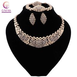 Dubai Gold Colour Crystal Jewellery Sets Women Customer Fashion African Beads Jewellry Set Wholesale Bridal Accessories
