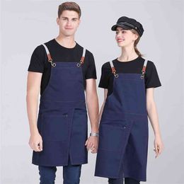 Fashion Thickened Waterproof Canvas Apron For Women And Man Kitchen Cooking Baking Accessories Cafe BBQ Hairdresser Overalls 210629