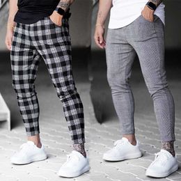 Autumn 2020 Casual Ankle-Length Plaid Trousers Men's Pants Fashions Streetwear Jogger Men Sweatpants Slim Fit Chequered Pants X0615