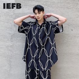 IEFB Summer Black Chain Pattern Short Sleeve Men's Shirts Simple Korean Trend Loose Oversized Causal Lapel Tops 9Y7008 210524