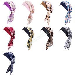 Pre-tie Printed Muslim Turban Headscarf Elastic Beanies Female Stretch Bandana Islamic Hijab Cancer Hair Loss Cover Headwear